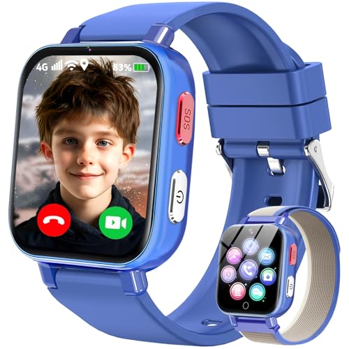 Ucani 4G Smartwatch für Kinder GPS, Kinder Watch Uhr Telefon mit Videoanruf und Voice Chat, WiFi, SOS, Schrittzähler, Wecker, Spiele, Kindergeschenke Armbanduhr Uhr für Mädchen Jungen ab 4 (Blau)