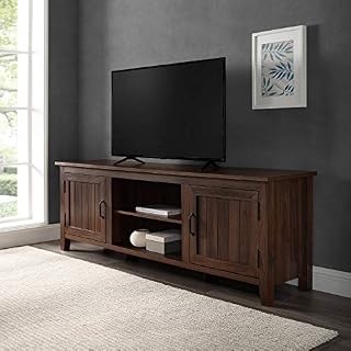 Walker Edison Furniture Company Modern Farmhouse Grooved Wood Stand with Cabinet Doors