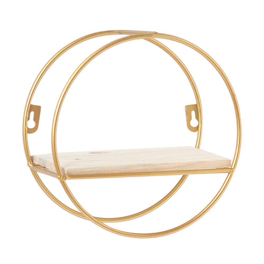 DUCHENGYUAN Golden Metal Wall Mounted Multi Shelf Storage Organiser Unit Display Rack,Round large