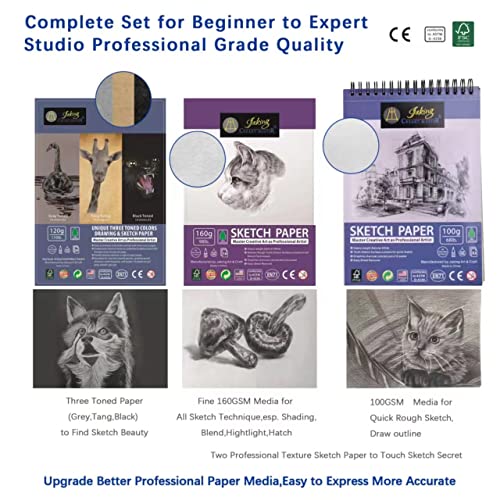 63 Pc Drawing Set,Sketch Kit,Pro Art Supplies|Quality Graphite,Charcoal,Pastel Pencil/Stick,Charcoal Black/3 White,Woodlessl5 Type-72 Sheet+6 Diy Sketch Paper,Tutorial|Rpet Case For Adult,Teen Artist #TOP3