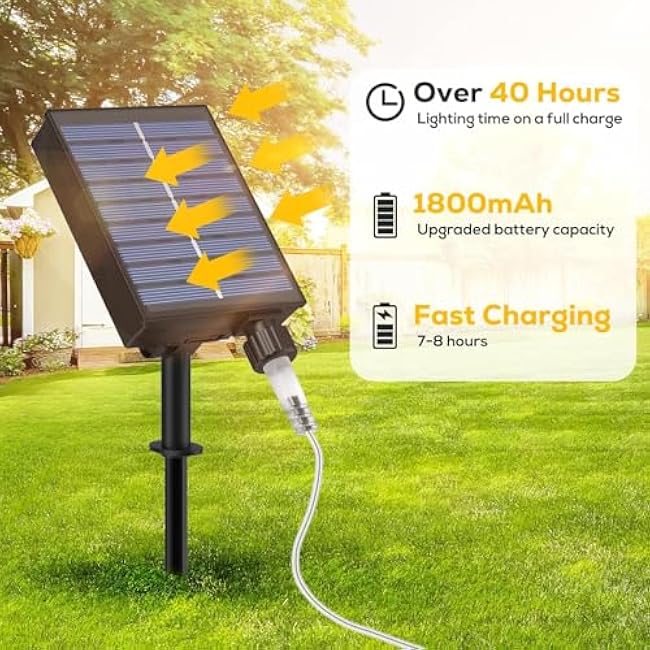 ICRGB Solar Rope Lights, 66FT 200LED 1800mAh Outdoor Waterproof Solar Lights with Remote, IP67 String Light with Timing & 8 Modes for Garden Tree Pathway Yard Pool RV Christmas Decor, White