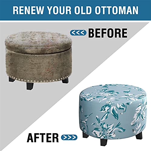 Gamukai Printed Round Ottoman Slipcover Stretch Floral Print Ottoman Covers Footstool Protector For Storage Stool With Elastic Bottom (Light Green, X-Large) #TOP4