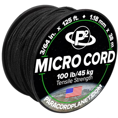 Paracord Planet Micro Paracord Thin Braided Cord for Crafting Fishing and DIY Projects in 125 ft Spools Black