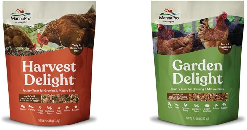 Bundle of Manna Pro Harvest Delight, Chicken Treats, Mixed Flock Poultry Treat (2.25 lbs) + Manna Pro Garden Delight, Treats for Chickens, Birds, Ducks, Geese, Gamebirds (2.25 lbs)