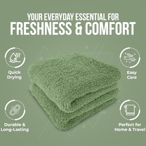 Image of DAN RIVER 24 Pack Wash Cloths for Showering [12x12] - 100% Cotton Washcloths Premium Quality Flannel Face Cloths for Bathroom, Highly Absorbent and Soft Feel Wash Clothes, Sage Green