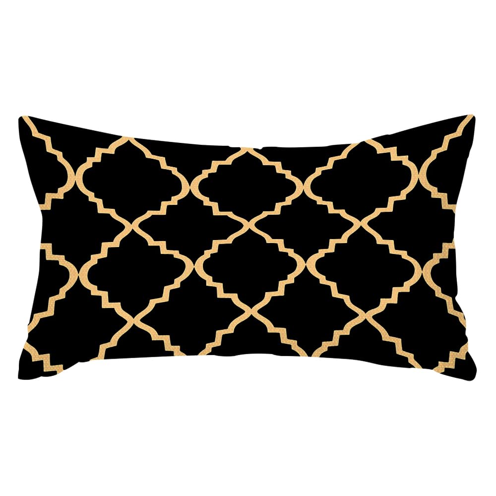 SSOIU Throw Pillow Covers Black and Gold Tan Quatrefoil Pattern Cushion Pillow Case Home Decor Pillowcase 12x20 Inches