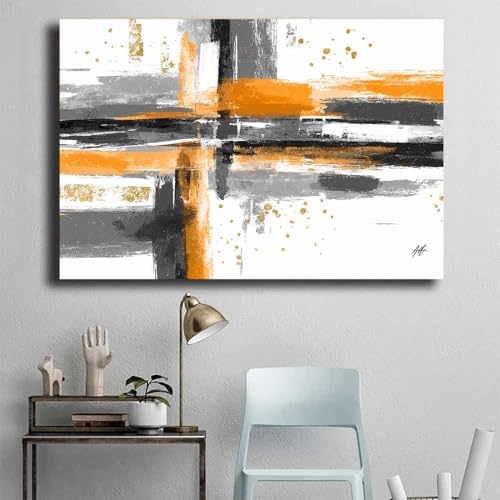 Tableau abstrait moderne gris et orange 70x100cm CUDAOO - 4