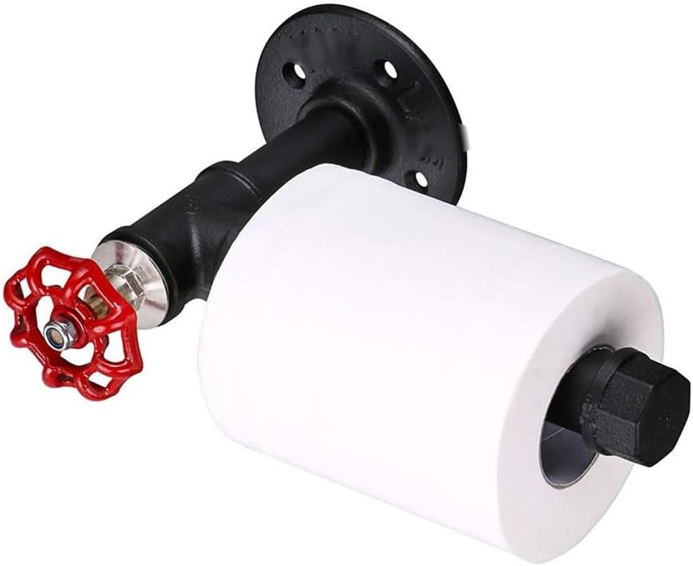 FMURY Retro Styles Toilet Paper Holder Industrial Iron Pipe Roll Paper Towel Holder Bathroom Bedroom with Valve