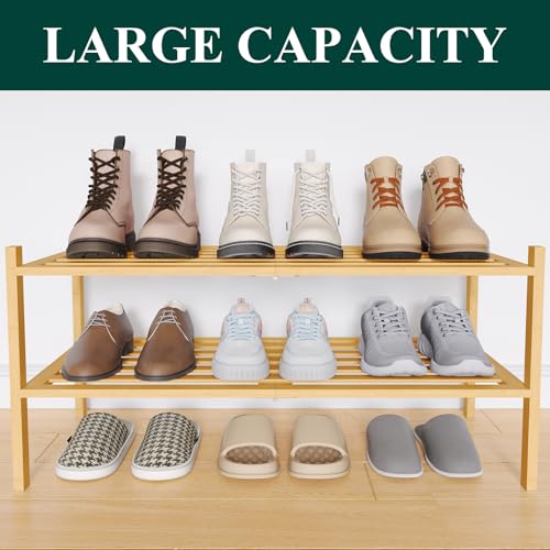 Image of Smiry Bamboo Shoe Rack, 5 Horizontal Slats, 2 Tier - 26.8 inch Wide, Natural