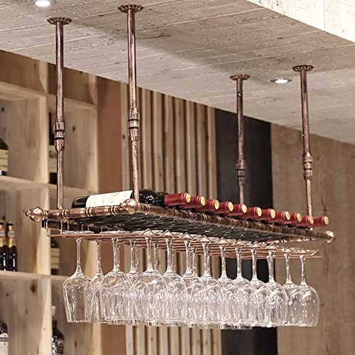 Support mural de plafond pour bouteille et verre, casier à vin de bar suspendu réglable - 5