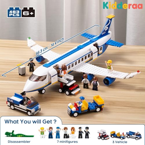 Image of Passenger Airplane Building Set - Complete Airport Playset with Shuttle Bus, Luggage Truck, Boarding Stairs & 7 Minifigures | STEM Toy Kit | 12 Months Manufacturing Warranty | 463+ Pieces