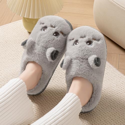 Baiyuruodie Cute Cat Slippers，Women and Men's Soft Plush Comfortable Non-Slip Animal Slippers2