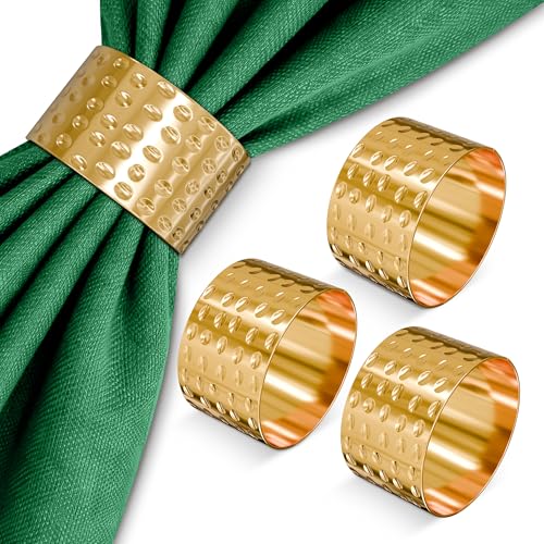 Image of Easter Gold Napkin Rings - Hammered Gold Napkin Rings Set of 8-1.8 inchx1.1 inch Sturdy & Reusable Metal Napkin Ring Holders for Weddings & Holiday Dinners, Festive Easter Table Decor, Stylish Gifts for Hosts