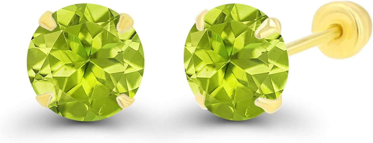 Solid 14k Gold Hypoallergenic 5mm Round Birthstone Solitaire Prong Set Screw Back Stud Earrings