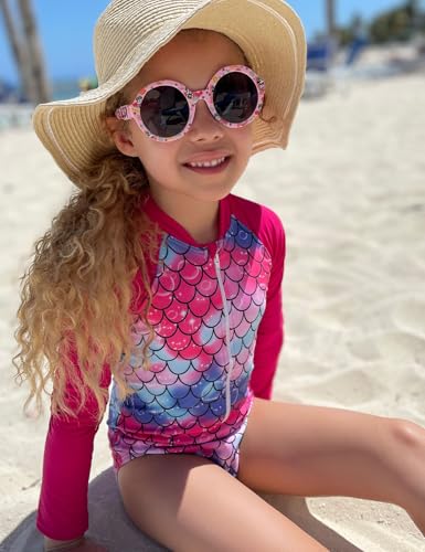 uideazone 2-9 Years Girls Long Sleeve Swimsuit One Piece Bathing Suit Zipper UPF 50+ Rashguard Swimwear2