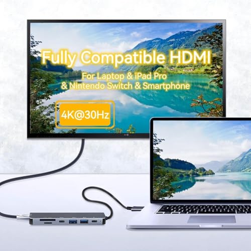 Image of USB C Hub - 8-in-1 USBC Adapter with USB, C-USB, 100W PD, USB 3.0 5Gbps Ports, SD /TF Card Reader - USB-C Dongle for Office, Meetings, Travel & Home Setup (HDMI)