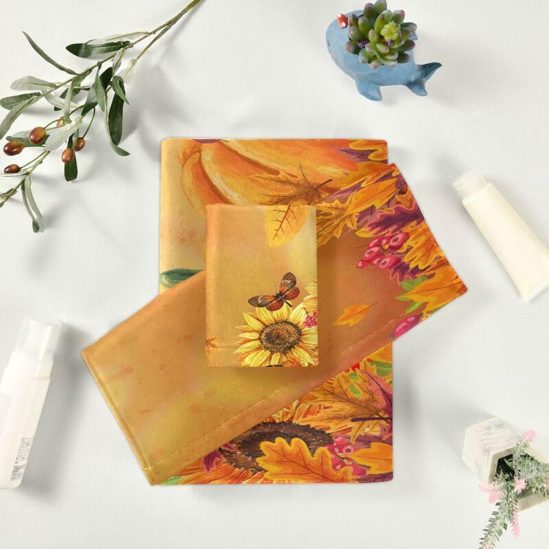 Miniatura 4 de QUGRL Juego de 3 toallas de otoño con diseño de calabaza y girasol, hojas de arce de Acción de Gracias, súper suaves, de lujo, toallas de mano