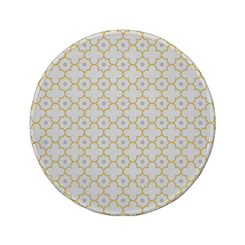 Preisvergleich Produktbild Rutschfreies Gummi-Rundmauspad Vierpass marokkanische Gittermusterpunkte in Gänseblümchen-Diamantblättern Vierblättriges Kleeblatt Braunweiß 7,87 'x 7,87' x 3 mm