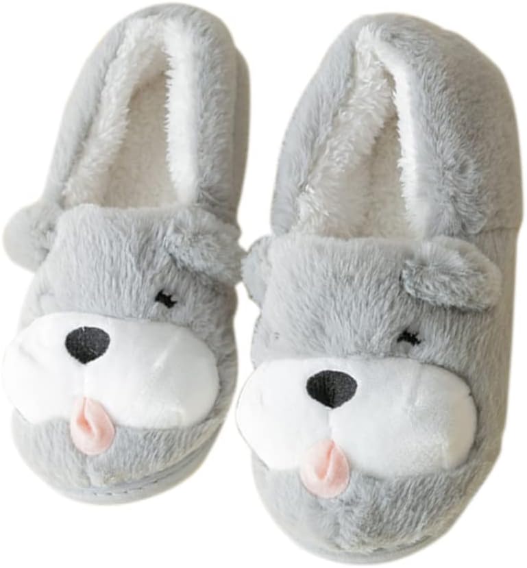 Lady Warm Slippers Cartoon Dog Anti- skid Indoor House Shoes Winter Fluffy Unisex Pull on Slippers Comfortable Plush Home Shoes Soft Bedroom Shoes Cute Christmas Gift for Man Woman