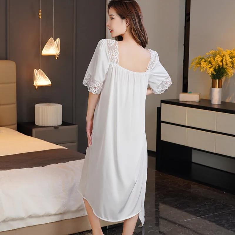 OFFSUM Camisón De Pijama De Mujer - Camisón De Cuello Cuadrado Bordado De Encaje De Malla Sexy Lencería Informal De Estilo Palaciego De Princesa De Verano Ropa De Dormir