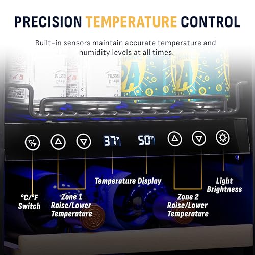 Image of NewAir 15 inch Dual Zone Beverage Refrigerator & Wine Cooler for 9 Bottles & 48 Cans | Freestanding or Built-In Under Counter Mini Fridge for Beer, Wine and Soda | Stainless Steel