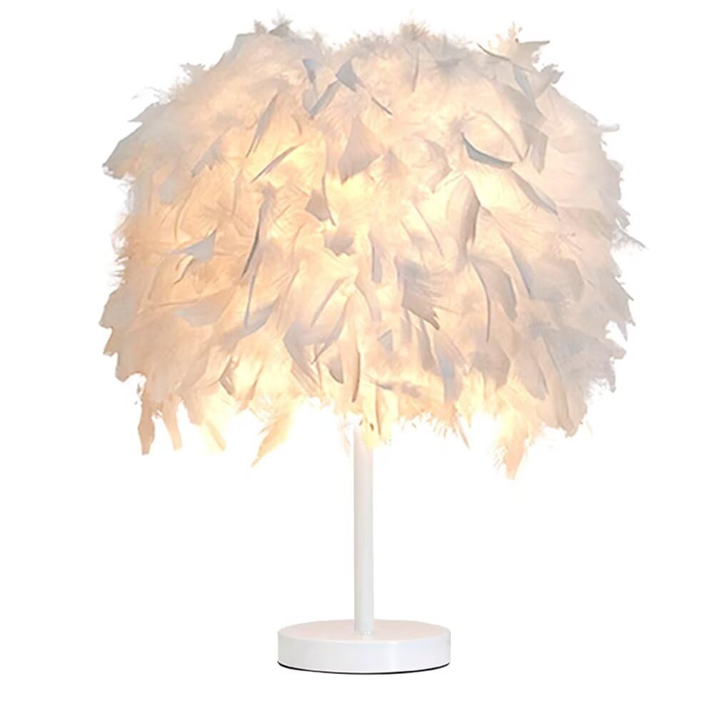 GUANSHAN White Feather Table Lamp Bedside Lamp Table Light Desk Feather Lampshade for Bedroom, Home Decoration, Photography Props, Style 2,L