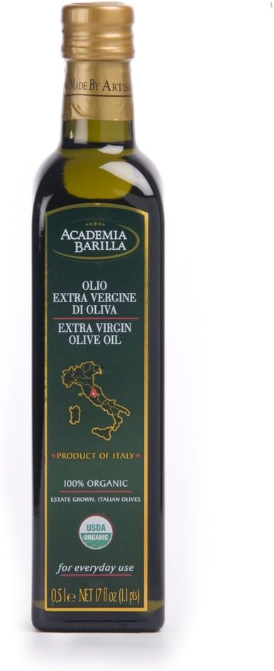 Academia Barilla Organic Extra Virgin Olive Oil Glass Bottle, 17.0-Ounce