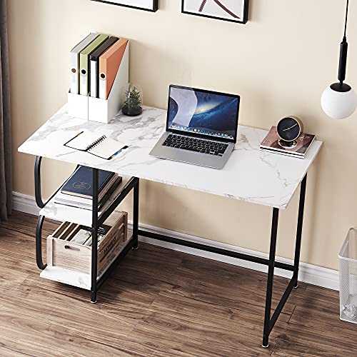 HOMOPIV Schreibtisch, Computertisch mit 2 Ablage, Bürotisch stabil, PC Tisch weißes Marmor Muster, Officetisch mit… – Bild 8