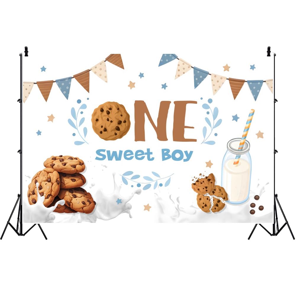 AWERT 3 x 2,4 m 'Happy 1st Birthday' tło baner jeden słodki chłopiec mleko ciasteczka urocze tło fotograficzne chłopcy pierwsze urodziny baby shower przyjęcie dekoracje materiały