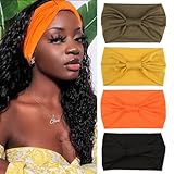XTREND 4 Pcs Wide Headbands for Women Stylish Head Wraps Boho Sport Yoga Headband Hair Accessories Solid Color Breathable Ultra Soft Head Band Tie for Women (Black, Army Green, Turmeric, Orange)