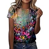 Bodybuilding Stringer Damen Sommer Tshirt Damen Sommer t-Shirt Basic Kurzarm Tops Rundhals lockere Oberteile solide Casual Shirts Tunika Kurzarm Finejo Vogue Pullover Damen Oversize Shirts