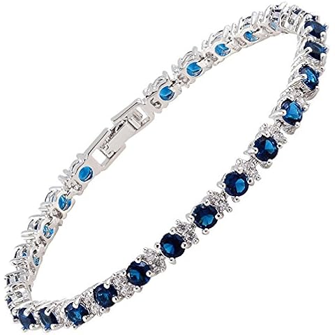 Pulsera Rizilia Eternidad Tenis con Piedras Preciosas CZ Zafiro Azul Cover