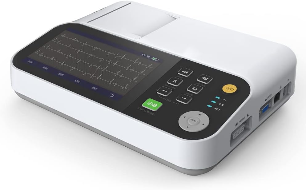 Monitor De ECG, Máquina De ECG Digital LCD De 7 Pulgadas Monitor De Salud De 3 Canales Y 12 Cables para Uso Profesional/Doméstico con Más De 500 Papeles De Informe De ECG