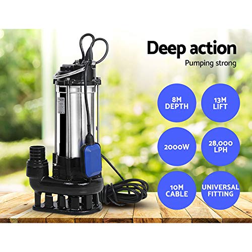 Giantz Submersible Water Pump, 2000W 2.7HP Electric Sump Dirty Sewage