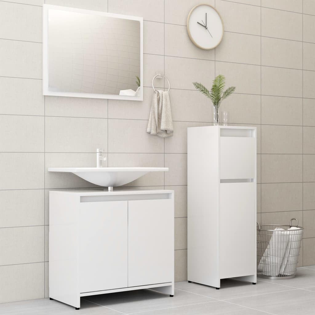 Lot de 3 meubles de salle de bain en bois blanc avec armoire, meuble bas