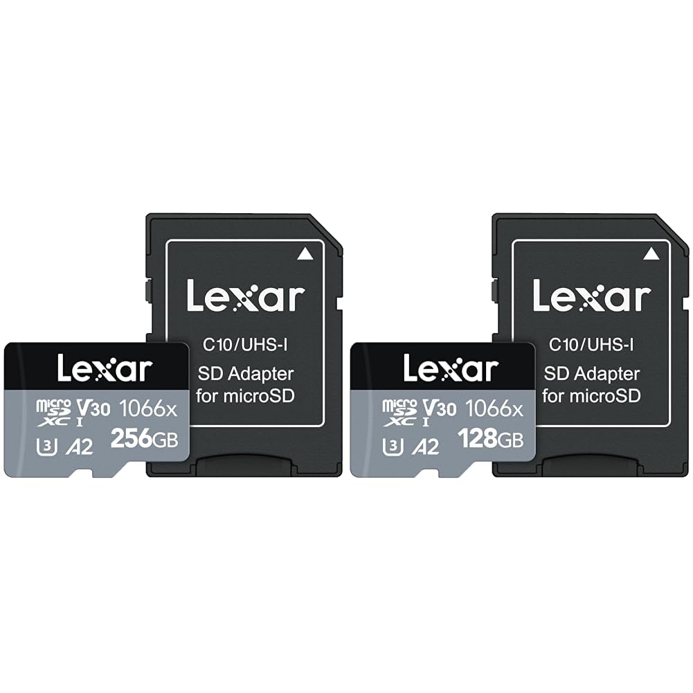 Lexar 1066x Micro SD Cards 256GB & 128GB - UHS-I, 160MB/s Reading, 120MB/s Writing, U3, V30, A2 - Silver