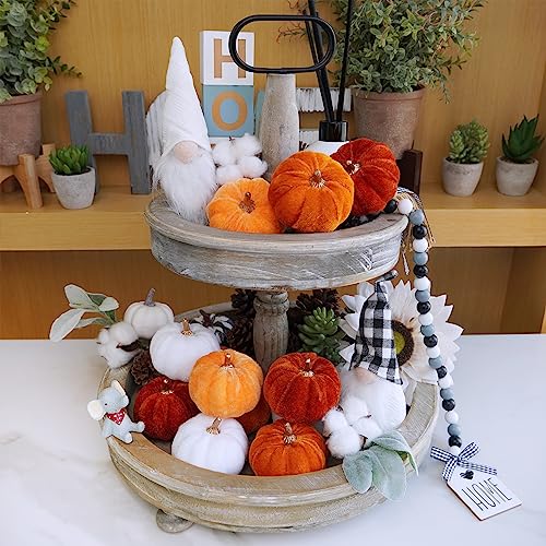 Image of Winlyn 12 Pcs Assorted Small Harvest Faux Velvet Pumpkins Decorative Fabric Foam Pumpkins in Rust Orange White for Fall Wedding Halloween Thanksgiving Table Centerpiece Mantel Farmhouse Decor