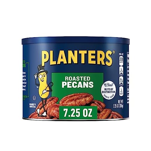 PLANTERS Roasted Pecan Nuts, Party Snacks, Plant-Based Protein, 7.25 Oz Canister