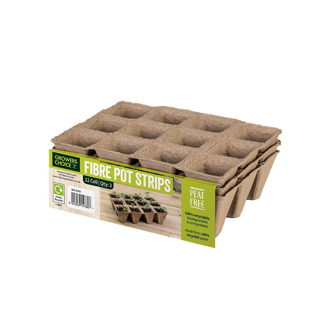 Growers Choice Peat Free Fibre Pot Strips, 5cm Square, 72 Cells, Twin Pack, Biodegradable for Seedlings and Germination