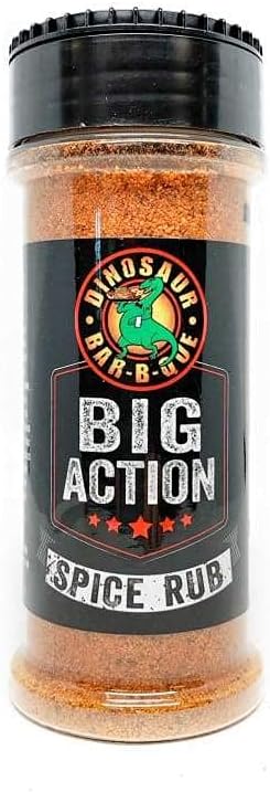 Dinosaur Bar-B-Que Big Action Spice Rub - Hot Spicy Rub for Meat and Fish, BBQ Rubs For Smoking, Perfect for Ribs and Briskets, Blend of Sweet, Spicy, & Savory. Dinosaur voted America's best barbecue