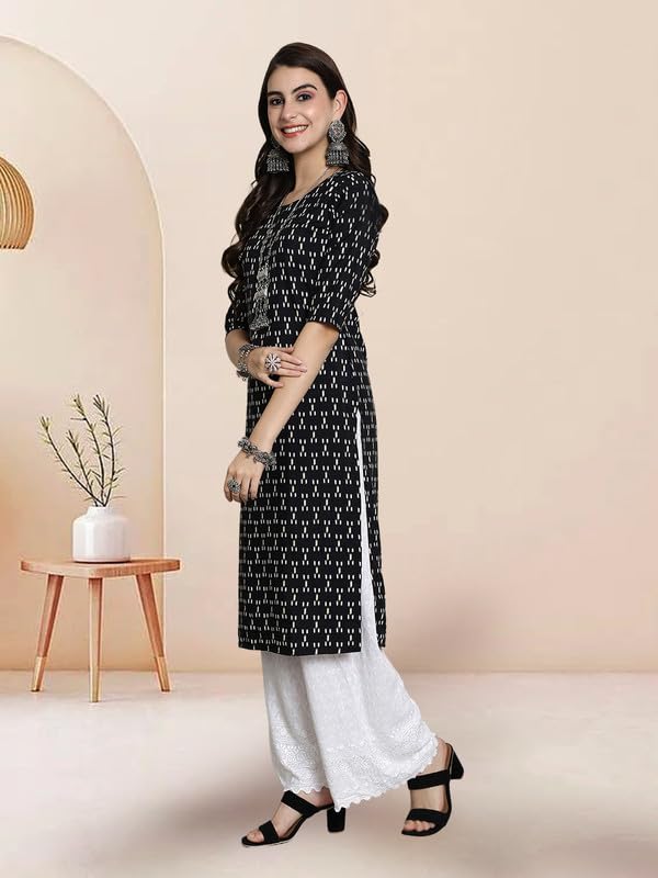 Pinkmint Elegant Printed Crepe Kurti's For Women's Ll Fashionable Kurti Ll Straight Round Neck Kurti (Pack Of 1) Black