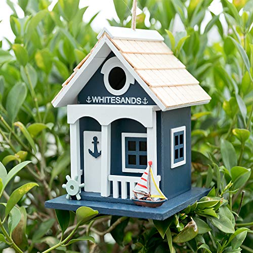 MEWANG Hanging Colourful Birdhouse Outdoor Beach Bird House Condo Wooden Green Height 9.1" - Thumbnail 2