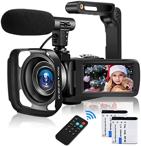 KUCIYA Video Camera Camcorder with Microphone & Remote 2.7K UHD 30FPS Vlogging Camera with 270° Rotation 3 Touch Screen 30MP 16X Digital Black