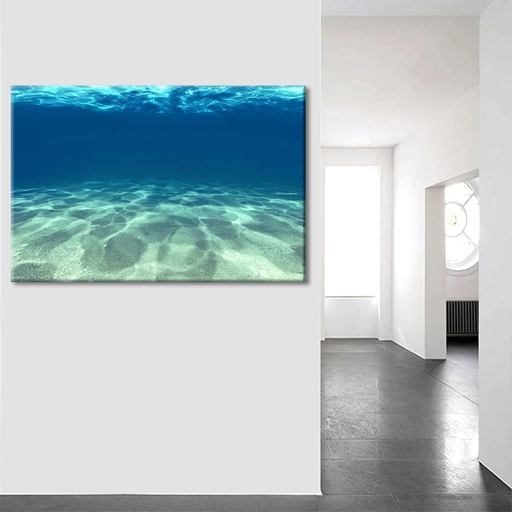 TISHIRON Wall Art Decor Blue Ocean Sea Poster Artworks Seaview Bottom View Beneath Surface Pictures Painting On Canvas Seascape for Home Office Decor(24X16in) - Image 4