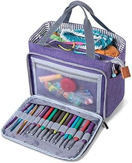 Luxja Crochet Tote Bag, Portable Yarn Storage Bag, Knitting Bags for Carrying Projects, Knitting Needles and Crochet Accessories, Purple (Accessories Not Included)