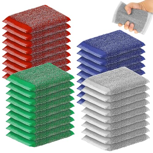 Image of Thyle 36 Pack Steel Wool Scrubber Kitchen Sponges, Heavy Duty Non Scratch Metal Sponges, Reusable Cleaning Scrub Pads for Dishes, Pots, Pans, Sink and Tough Hard Stains (Multicolored)