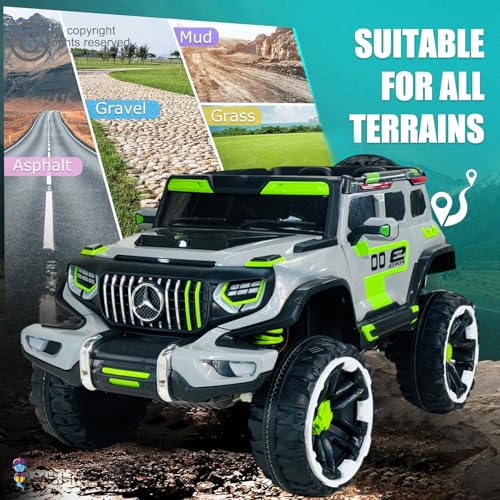 Image of Driving EV Cars for 1, 2, 3, 4, 5, 6 Years | Remote + Steering + Mobile App Control | Kids Jeeps (Big Size Jeep [2-10 Years], Silver /Green)