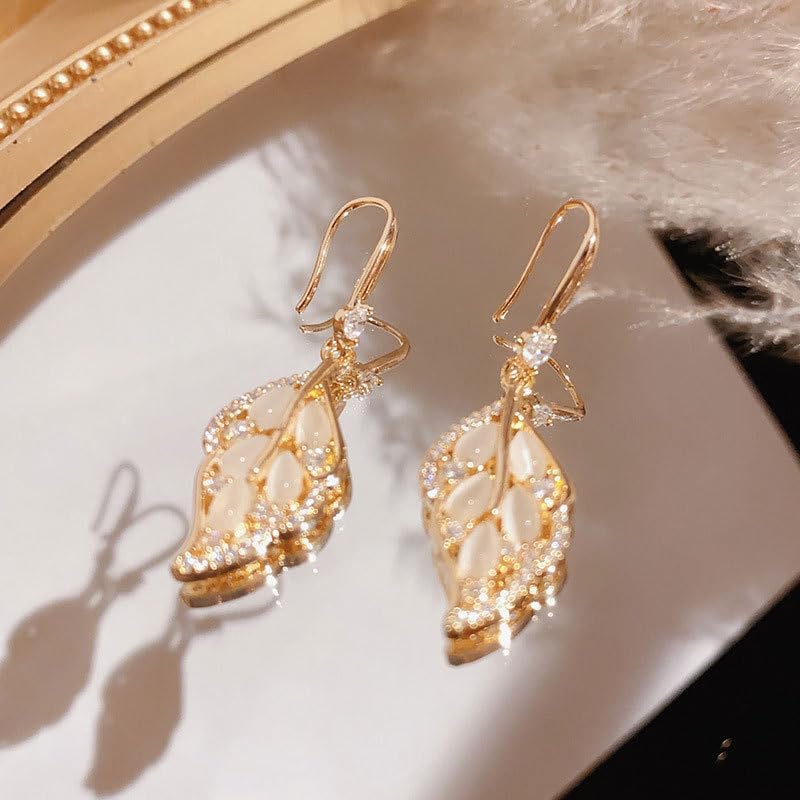 W WEILIRIAN Bohemian Crystal Leaf Drop Earrings Gold Leaf Earrings Rhinestone Leaf Hook Earrings Cz Leaf Dangle Earrings Jewelry for Women - Image 4