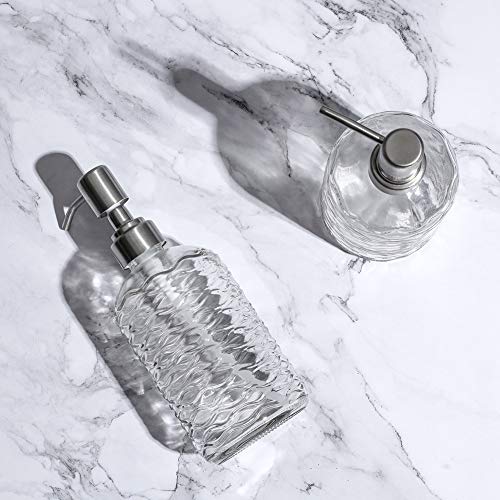 2 Pack Soap Dispenser 16 Ounce Tempered Glass Clear Hand Liquid Soap Bottle Refillable Lotion Dispensers with Rust Proof Pump for Bathroom Countertop Kitchen Sink (Horizontal Stripes) - Thumbnail 6
