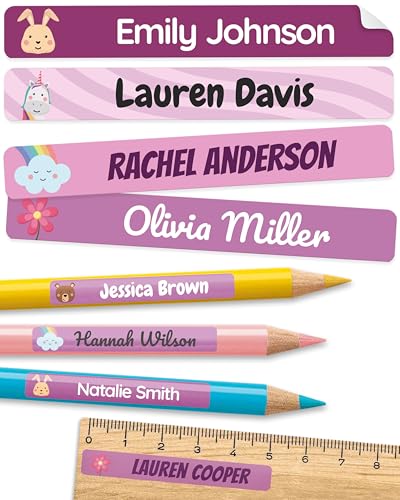 Personalized Kids Name Labels for Pencils Purple [75pcs]